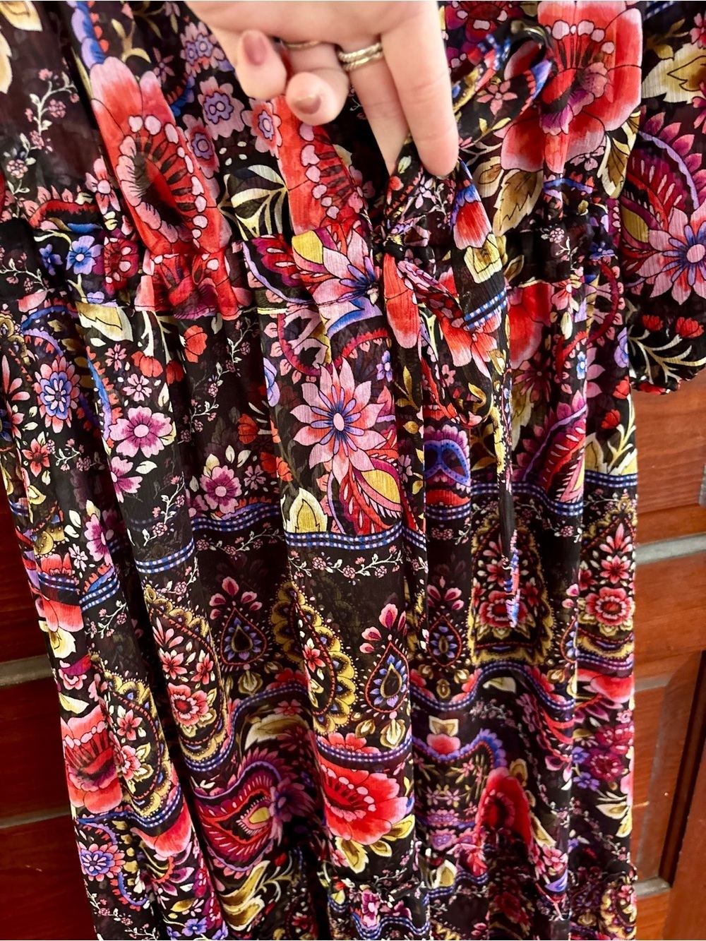 Misa Los Angeles Black Paisley Floral Midi Dress with Pink Accents - Picture 5 of 9
